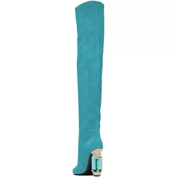 imageFSJ Women Over The Knee Boots Thigh High Crystal Chunky Heel Sparkly Rhinestone Closed Toe Stretch Long Boots Size 415 USTurquoise