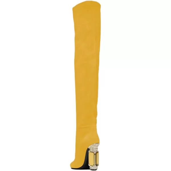 imageFSJ Women Over The Knee Boots Thigh High Crystal Chunky Heel Sparkly Rhinestone Closed Toe Stretch Long Boots Size 415 USYellow