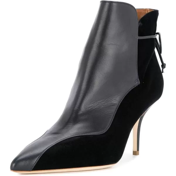 imageFSJ Women Sexy Leopard Ankle Boots Pointed Toe Stiletto Mid Heels Lace Up Booties Shoes Size 415 USBlack