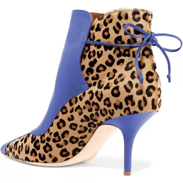 imageFSJ Women Sexy Leopard Ankle Boots Pointed Toe Stiletto Mid Heels Lace Up Booties Shoes Size 415 USBlue