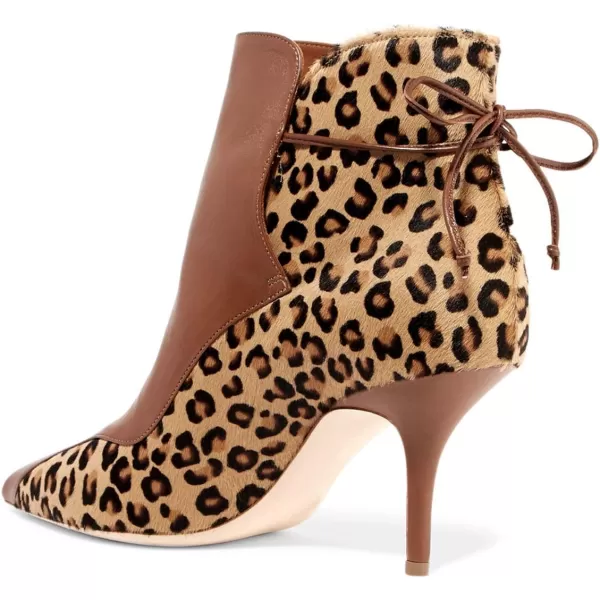 imageFSJ Women Sexy Leopard Ankle Boots Pointed Toe Stiletto Mid Heels Lace Up Booties Shoes Size 415 USBrown