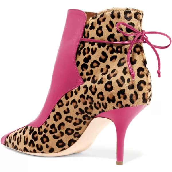 imageFSJ Women Sexy Leopard Ankle Boots Pointed Toe Stiletto Mid Heels Lace Up Booties Shoes Size 415 USFuchsia