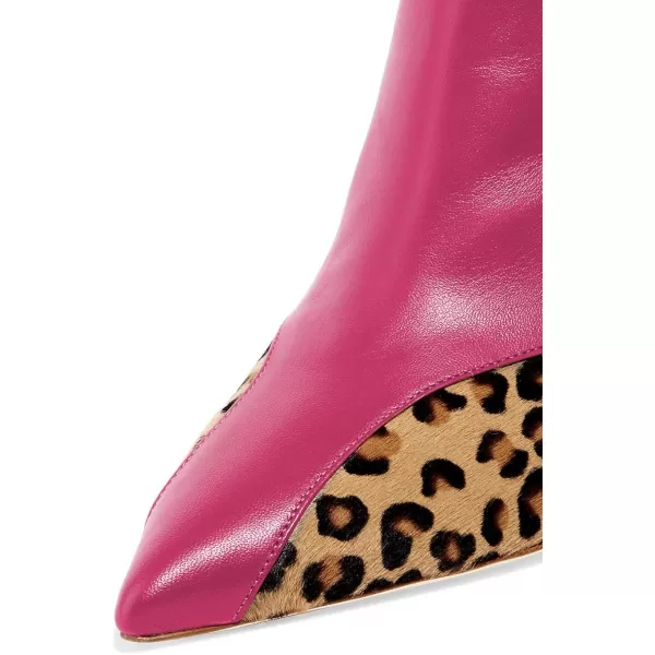 imageFSJ Women Sexy Leopard Ankle Boots Pointed Toe Stiletto Mid Heels Lace Up Booties Shoes Size 415 USFuchsia