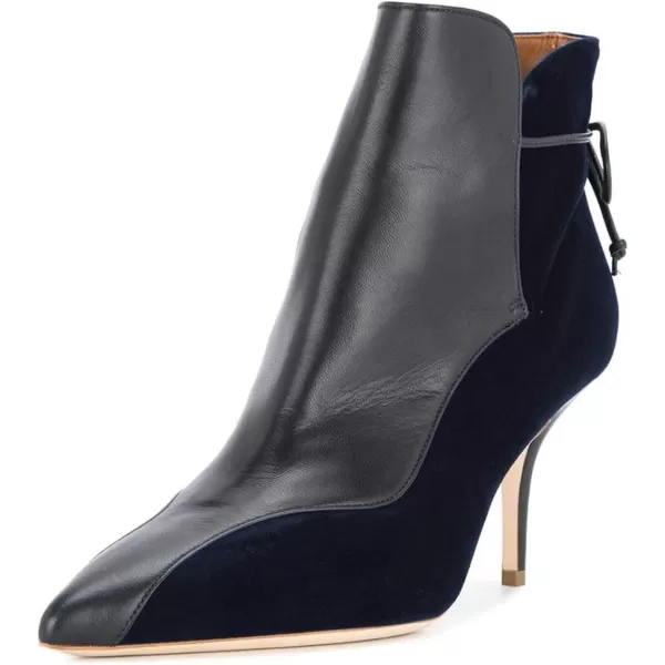 imageFSJ Women Sexy Leopard Ankle Boots Pointed Toe Stiletto Mid Heels Lace Up Booties Shoes Size 415 USNavy Blue