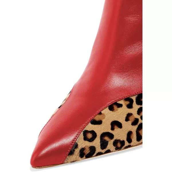 imageFSJ Women Sexy Leopard Ankle Boots Pointed Toe Stiletto Mid Heels Lace Up Booties Shoes Size 415 USRed