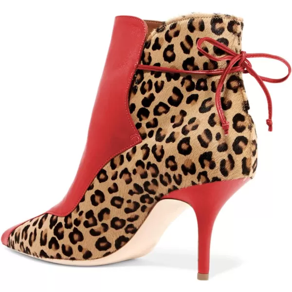 imageFSJ Women Sexy Leopard Ankle Boots Pointed Toe Stiletto Mid Heels Lace Up Booties Shoes Size 415 USRed