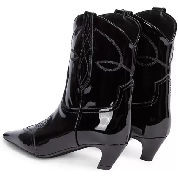 imageFSJ Women Square Toe Comfort Kitten Low Heel Ankle Boot Pull On Bootie Winter Cowgirl Cowboy Casual Dress Shoes Size 416 USBlack Pu