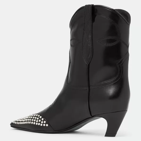 imageFSJ Women Square Toe Comfort Kitten Low Heel Ankle Boot Pull On Bootie Winter Cowgirl Cowboy Casual Dress Shoes Size 416 USBlack Rhinestones