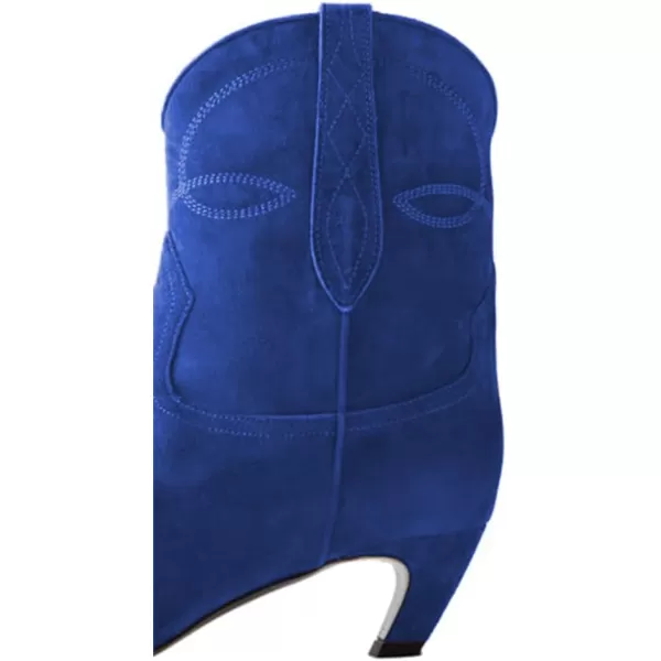 imageFSJ Women Square Toe Comfort Kitten Low Heel Ankle Boot Pull On Bootie Winter Cowgirl Cowboy Casual Dress Shoes Size 416 USBlue Suede