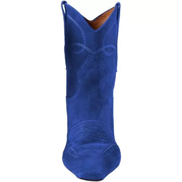 imageFSJ Women Square Toe Comfort Kitten Low Heel Ankle Boot Pull On Bootie Winter Cowgirl Cowboy Casual Dress Shoes Size 416 USBlue Suede