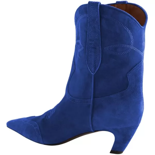 imageFSJ Women Square Toe Comfort Kitten Low Heel Ankle Boot Pull On Bootie Winter Cowgirl Cowboy Casual Dress Shoes Size 416 USBlue Suede