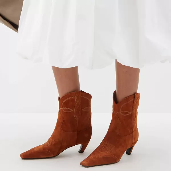 imageFSJ Women Square Toe Comfort Kitten Low Heel Ankle Boot Pull On Bootie Winter Cowgirl Cowboy Casual Dress Shoes Size 416 USBrown Orange