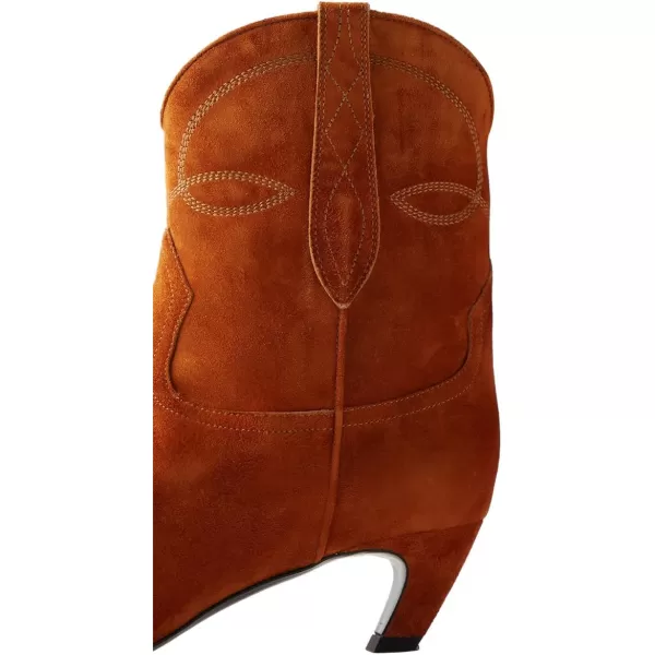 imageFSJ Women Square Toe Comfort Kitten Low Heel Ankle Boot Pull On Bootie Winter Cowgirl Cowboy Casual Dress Shoes Size 416 USBrown Orange