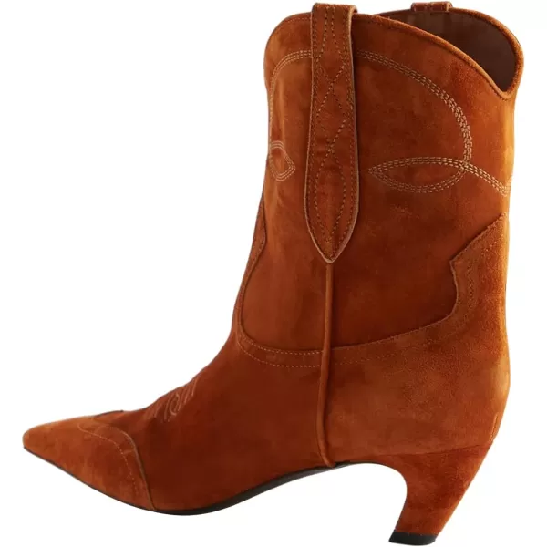 imageFSJ Women Square Toe Comfort Kitten Low Heel Ankle Boot Pull On Bootie Winter Cowgirl Cowboy Casual Dress Shoes Size 416 USBrown Orange