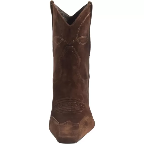 imageFSJ Women Square Toe Comfort Kitten Low Heel Ankle Boot Pull On Bootie Winter Cowgirl Cowboy Casual Dress Shoes Size 416 USDark Saddle Brown