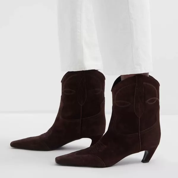 imageFSJ Women Square Toe Comfort Kitten Low Heel Ankle Boot Pull On Bootie Winter Cowgirl Cowboy Casual Dress Shoes Size 416 USDark Saddle Brown