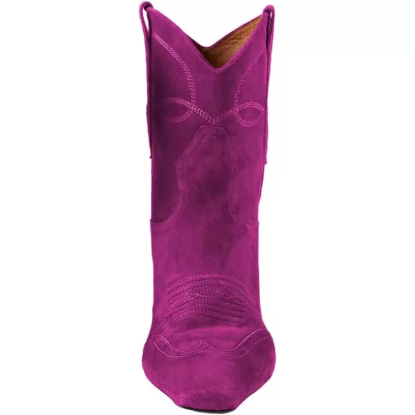 imageFSJ Women Square Toe Comfort Kitten Low Heel Ankle Boot Pull On Bootie Winter Cowgirl Cowboy Casual Dress Shoes Size 416 USFuchsia Suede
