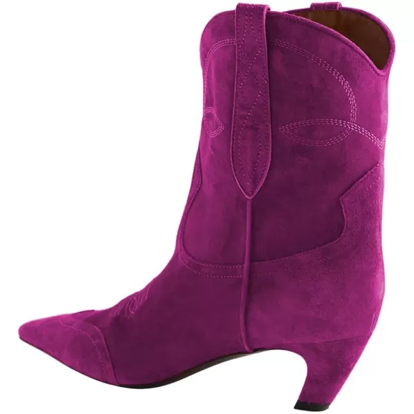 imageFSJ Women Square Toe Comfort Kitten Low Heel Ankle Boot Pull On Bootie Winter Cowgirl Cowboy Casual Dress Shoes Size 416 USFuchsia Suede