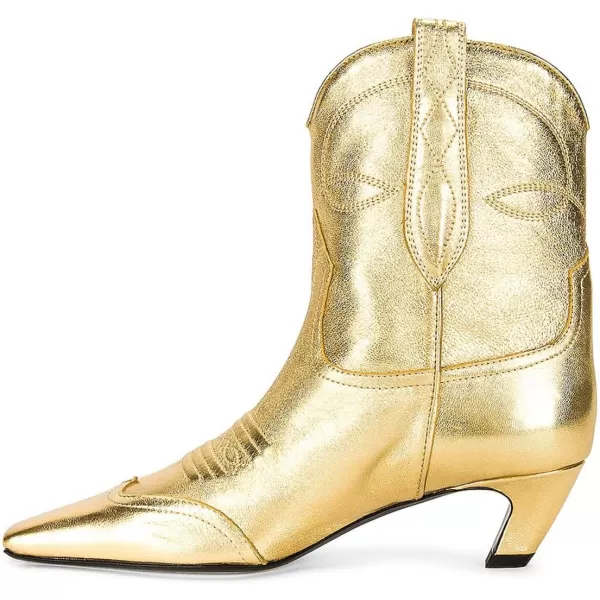 imageFSJ Women Square Toe Comfort Kitten Low Heel Ankle Boot Pull On Bootie Winter Cowgirl Cowboy Casual Dress Shoes Size 416 USGold