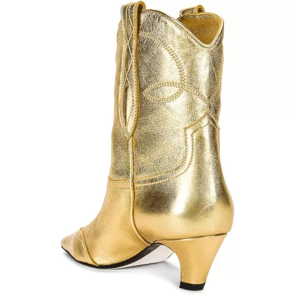 imageFSJ Women Square Toe Comfort Kitten Low Heel Ankle Boot Pull On Bootie Winter Cowgirl Cowboy Casual Dress Shoes Size 416 USGold