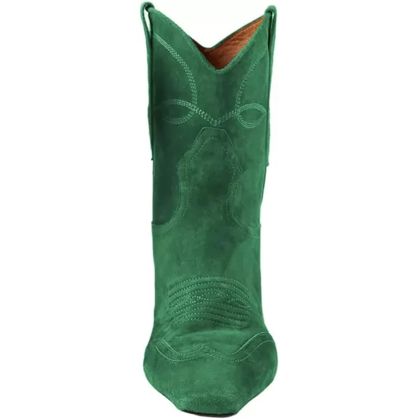 imageFSJ Women Square Toe Comfort Kitten Low Heel Ankle Boot Pull On Bootie Winter Cowgirl Cowboy Casual Dress Shoes Size 416 USGreen Suede