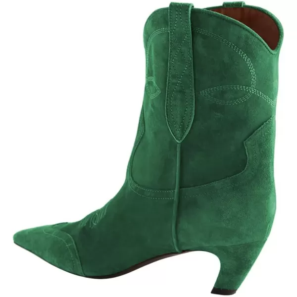 imageFSJ Women Square Toe Comfort Kitten Low Heel Ankle Boot Pull On Bootie Winter Cowgirl Cowboy Casual Dress Shoes Size 416 USGreen Suede