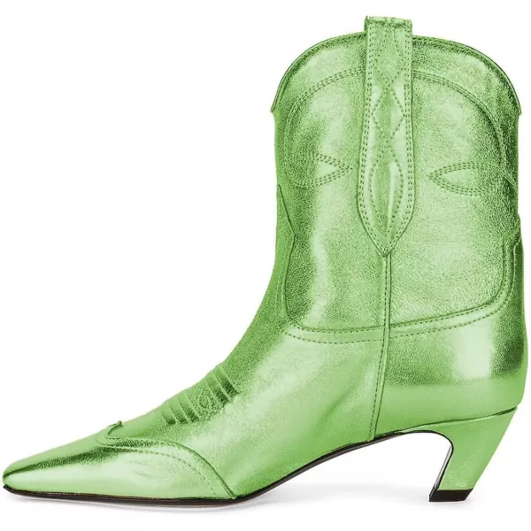 imageFSJ Women Square Toe Comfort Kitten Low Heel Ankle Boot Pull On Bootie Winter Cowgirl Cowboy Casual Dress Shoes Size 416 USLight Green Metallic Leather