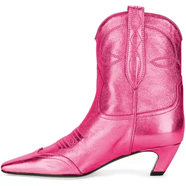 imageFSJ Women Square Toe Comfort Kitten Low Heel Ankle Boot Pull On Bootie Winter Cowgirl Cowboy Casual Dress Shoes Size 416 USPink Metallic Leather