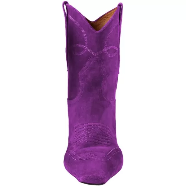 imageFSJ Women Square Toe Comfort Kitten Low Heel Ankle Boot Pull On Bootie Winter Cowgirl Cowboy Casual Dress Shoes Size 416 USPurple Suede
