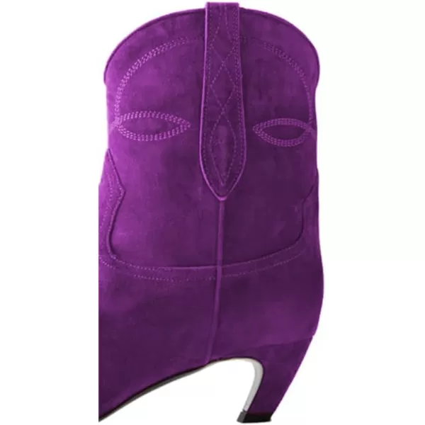 imageFSJ Women Square Toe Comfort Kitten Low Heel Ankle Boot Pull On Bootie Winter Cowgirl Cowboy Casual Dress Shoes Size 416 USPurple Suede
