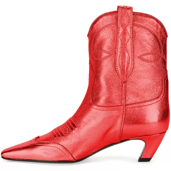imageFSJ Women Square Toe Comfort Kitten Low Heel Ankle Boot Pull On Bootie Winter Cowgirl Cowboy Casual Dress Shoes Size 416 USRed Metallic Leather