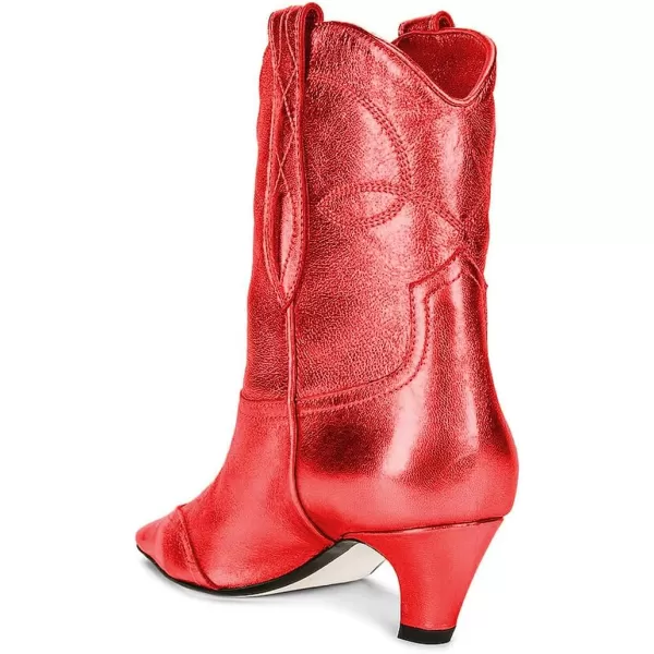 imageFSJ Women Square Toe Comfort Kitten Low Heel Ankle Boot Pull On Bootie Winter Cowgirl Cowboy Casual Dress Shoes Size 416 USRed Metallic Leather