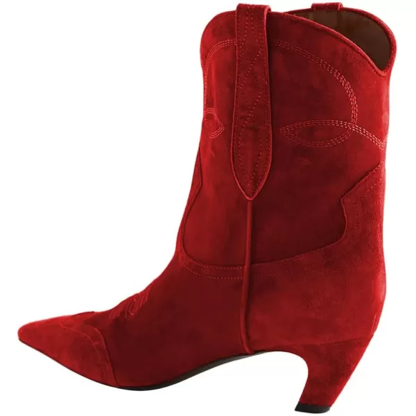 imageFSJ Women Square Toe Comfort Kitten Low Heel Ankle Boot Pull On Bootie Winter Cowgirl Cowboy Casual Dress Shoes Size 416 USRed Suede