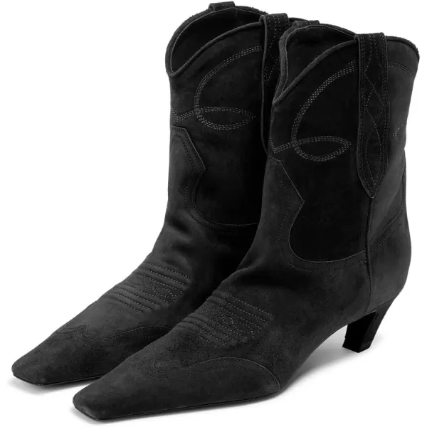 imageFSJ Women Square Toe Comfort Kitten Low Heel Ankle Boot Pull On Bootie Winter Cowgirl Cowboy Casual Dress Shoes Size 416 USVintage Black