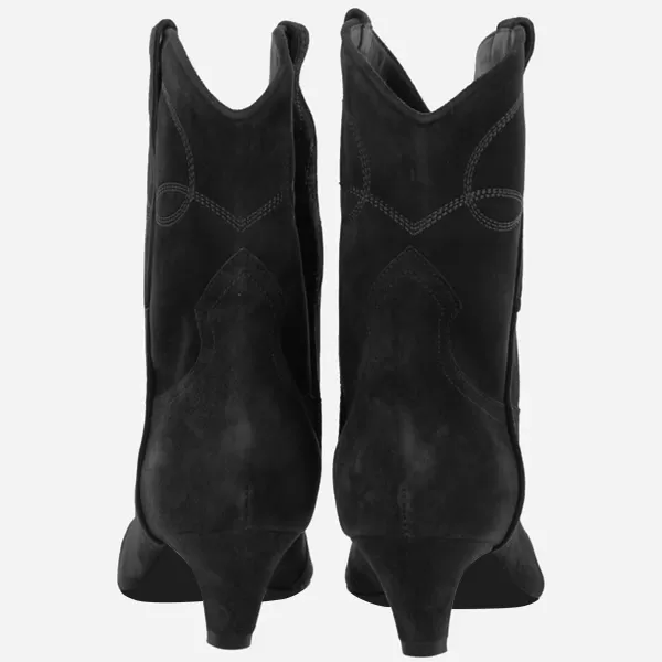 imageFSJ Women Square Toe Comfort Kitten Low Heel Ankle Boot Pull On Bootie Winter Cowgirl Cowboy Casual Dress Shoes Size 416 USVintage Black