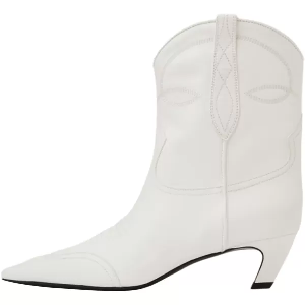 imageFSJ Women Square Toe Comfort Kitten Low Heel Ankle Boot Pull On Bootie Winter Cowgirl Cowboy Casual Dress Shoes Size 416 USWhite Pu Cowboy