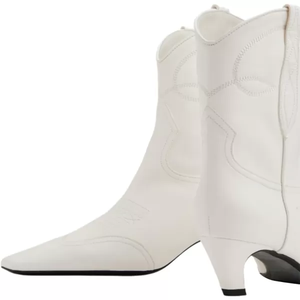 imageFSJ Women Square Toe Comfort Kitten Low Heel Ankle Boot Pull On Bootie Winter Cowgirl Cowboy Casual Dress Shoes Size 416 USWhite Pu Cowboy