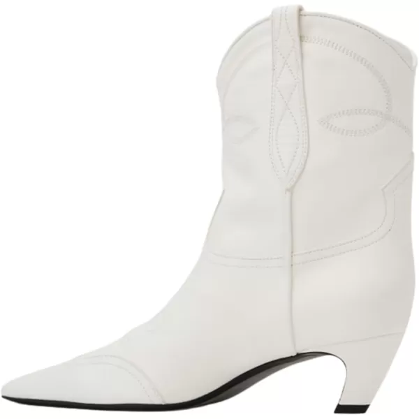 imageFSJ Women Square Toe Comfort Kitten Low Heel Ankle Boot Pull On Bootie Winter Cowgirl Cowboy Casual Dress Shoes Size 416 USWhite Pu Cowboy