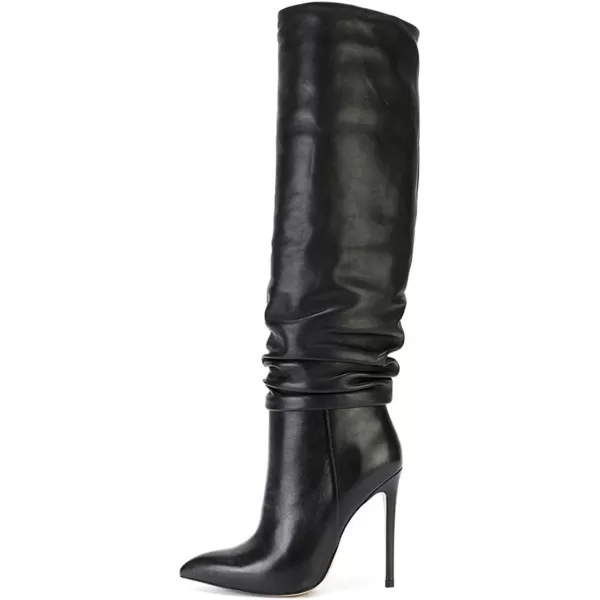 imageFSJ Women Versatile Stretchy Knee High Boots Stiletto High Heels Pull On Slouchy Fashion Long Boots Shoes Size 415 USBlack
