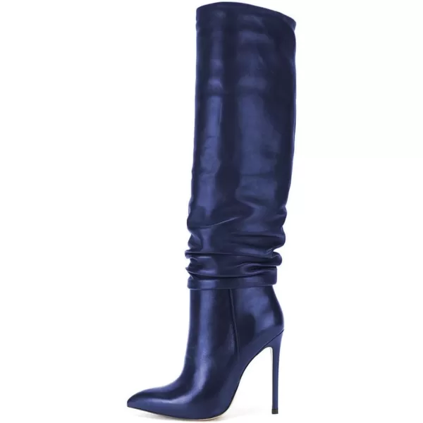imageFSJ Women Versatile Stretchy Knee High Boots Stiletto High Heels Pull On Slouchy Fashion Long Boots Shoes Size 415 USBlue
