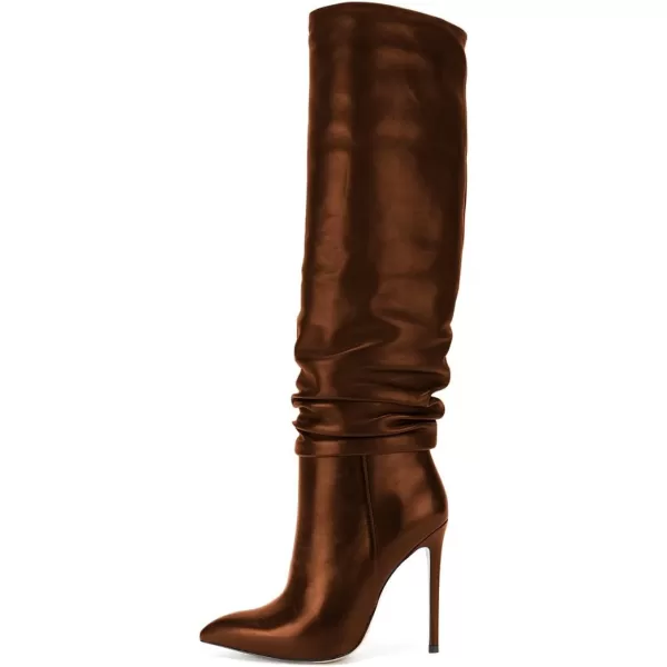 imageFSJ Women Versatile Stretchy Knee High Boots Stiletto High Heels Pull On Slouchy Fashion Long Boots Shoes Size 415 USBronze