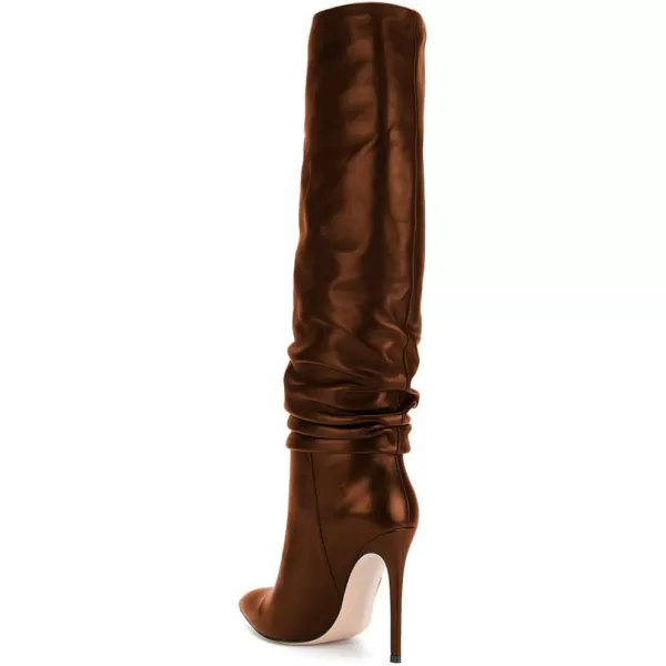 imageFSJ Women Versatile Stretchy Knee High Boots Stiletto High Heels Pull On Slouchy Fashion Long Boots Shoes Size 415 USBronze