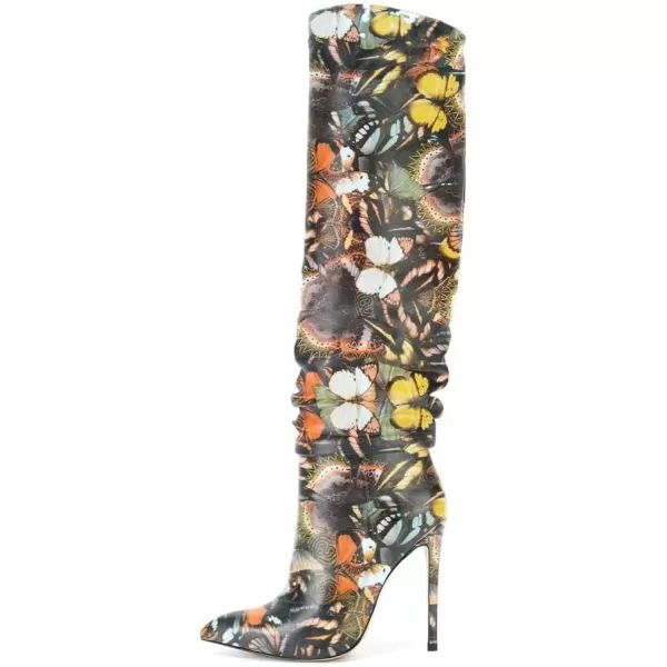 imageFSJ Women Versatile Stretchy Knee High Boots Stiletto High Heels Pull On Slouchy Fashion Long Boots Shoes Size 415 USButterfly