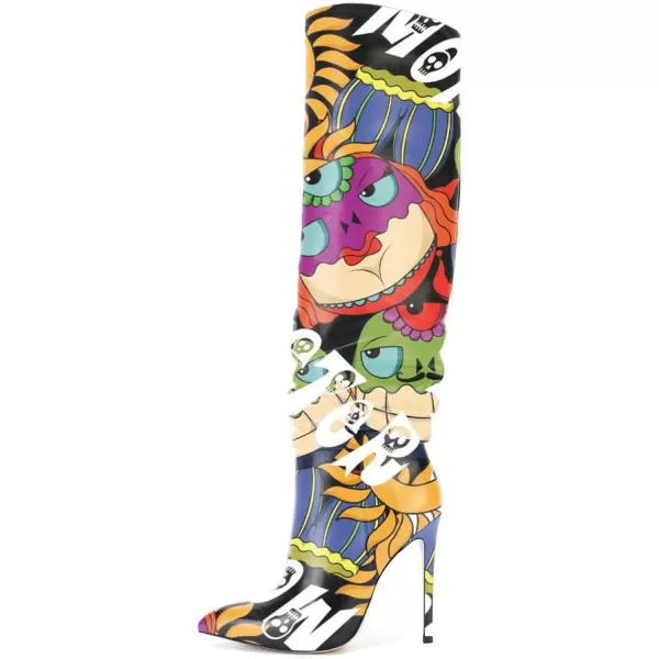 imageFSJ Women Versatile Stretchy Knee High Boots Stiletto High Heels Pull On Slouchy Fashion Long Boots Shoes Size 415 USCartoon