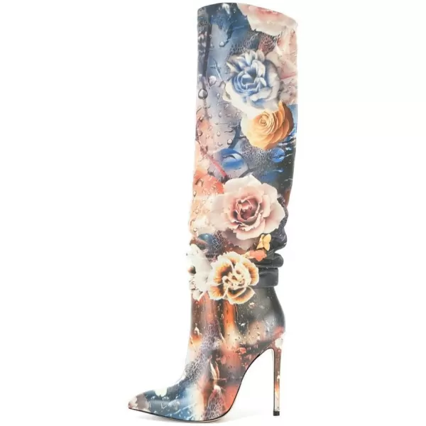 imageFSJ Women Versatile Stretchy Knee High Boots Stiletto High Heels Pull On Slouchy Fashion Long Boots Shoes Size 415 USFlower