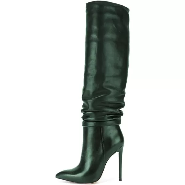 imageFSJ Women Versatile Stretchy Knee High Boots Stiletto High Heels Pull On Slouchy Fashion Long Boots Shoes Size 415 USGreen