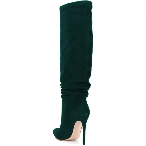 imageFSJ Women Versatile Stretchy Knee High Boots Stiletto High Heels Pull On Slouchy Fashion Long Boots Shoes Size 415 USGreen Suede