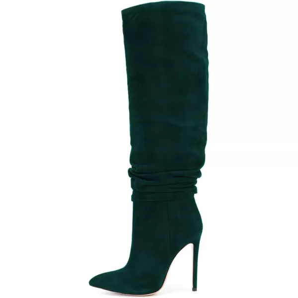 imageFSJ Women Versatile Stretchy Knee High Boots Stiletto High Heels Pull On Slouchy Fashion Long Boots Shoes Size 415 USGreen Suede