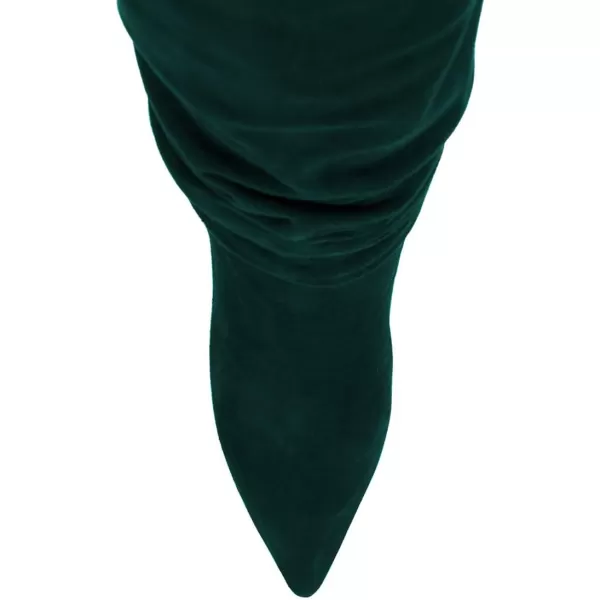 imageFSJ Women Versatile Stretchy Knee High Boots Stiletto High Heels Pull On Slouchy Fashion Long Boots Shoes Size 415 USGreen Suede