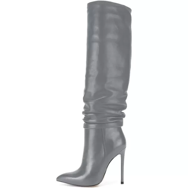 imageFSJ Women Versatile Stretchy Knee High Boots Stiletto High Heels Pull On Slouchy Fashion Long Boots Shoes Size 415 USGrey